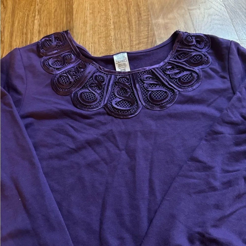 Avon Soutache Embroidery Purple Long Sleeve Tshirt Top Size Women's XL - Picture 7 of 13
